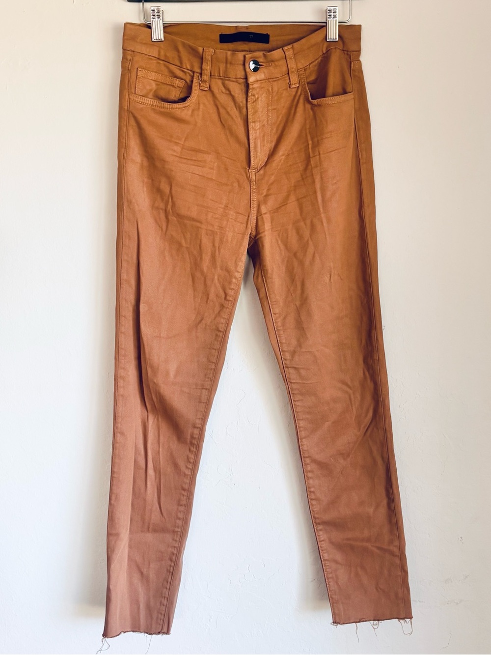 Joe's Jeans Charlie High-Rise Coated Ankle Skinny Jeans in Camel Brown, 28